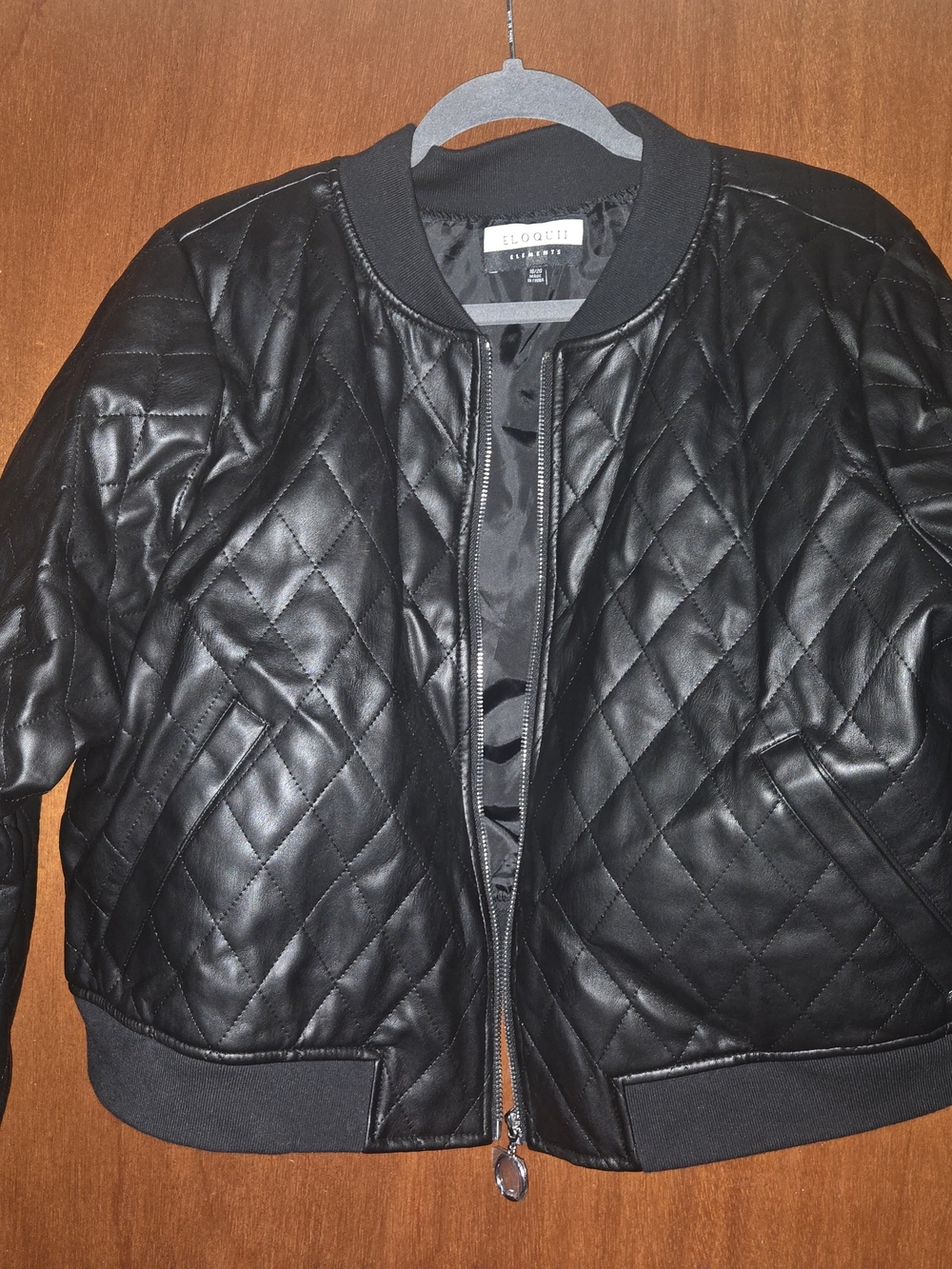 Eloquii Black Quilted Faux-Leather Bomber Jacket